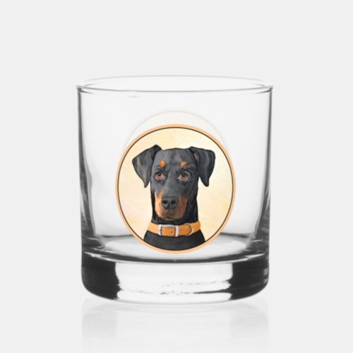 Doberman Pinscher Uncropped Painting Original Art Whiskey Glass