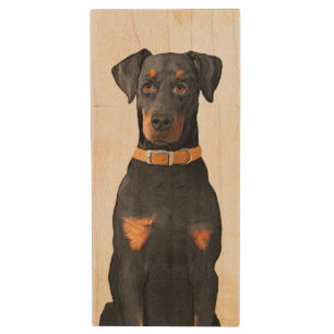 Doberman Pinscher Uncropped Painting Original Art Wood Flash Drive