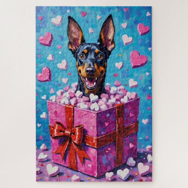 Doberman Pinscher Valentine's Day Marshmallow Jigsaw Puzzle (Vertical)