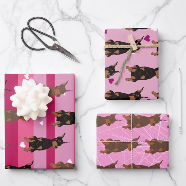 Doberman Pinscher Valentines Day Wrapping Paper Sheets (Front)