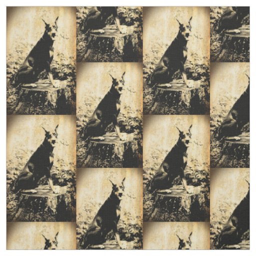 Doberman Pinscher Vintage Old Photo Fabric