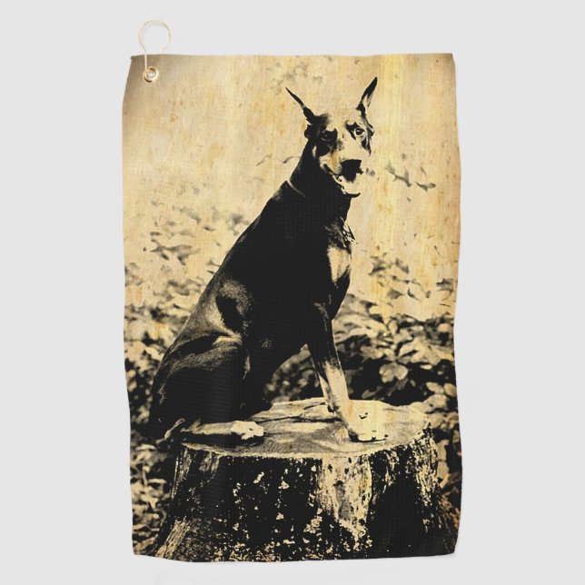Doberman Pinscher Vintage Old Photo Golf Towel (Front)