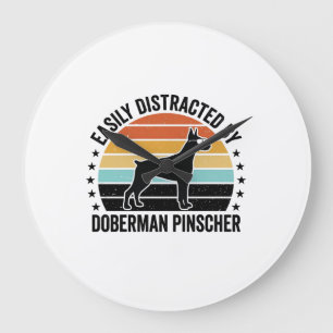 Doberman Pinscher Vintage Sunset Graphic Tee Desig Large Clock