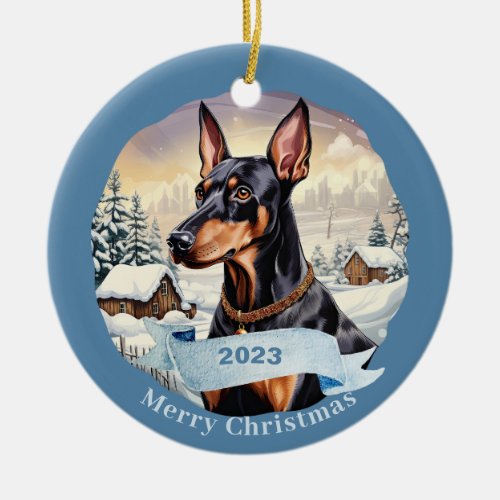 Doberman Pinscher watercolor dog Christmas Ceramic Ornament