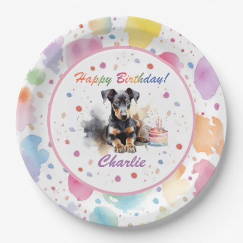 Doberman Pinscher Watercolor Paper Plate