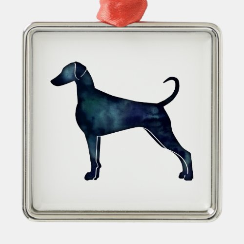 Doberman Pinscher Watercolor Silhouette Blk Metal Ornament