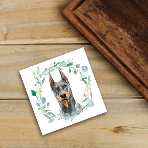 Doberman Pinscher Watercolor Wreath Ceramic Tile