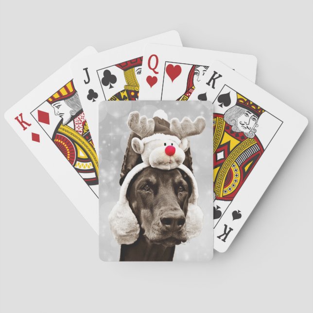 Doberman Pinscher Winter Portrait Poker Cards (Back)