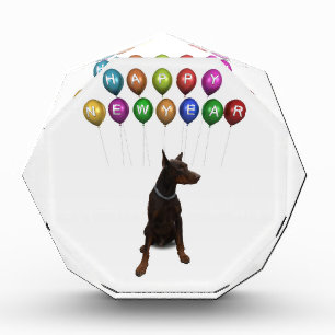 Doberman Pinscher wishing Happy New Year 2016 Acrylic Award