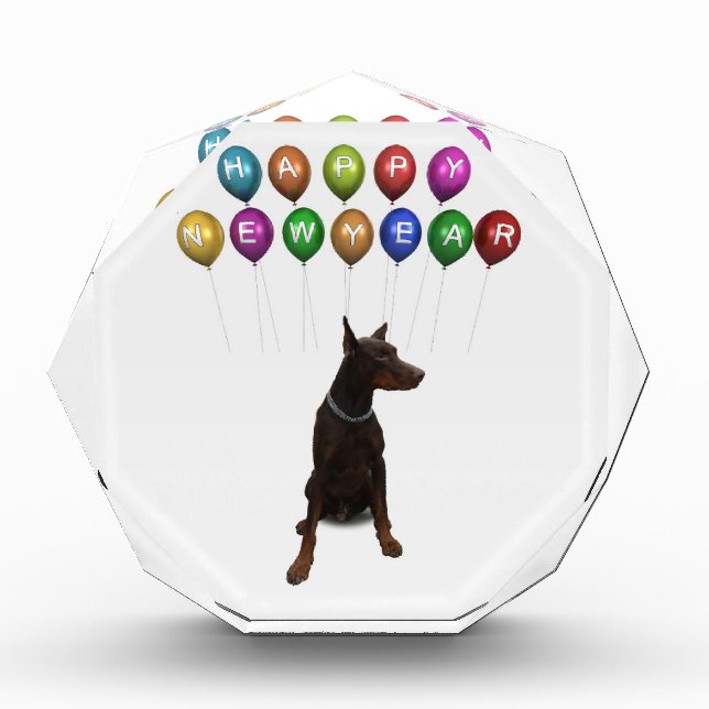 Doberman Pinscher wishing Happy New Year 2016 Acrylic Award (Front)
