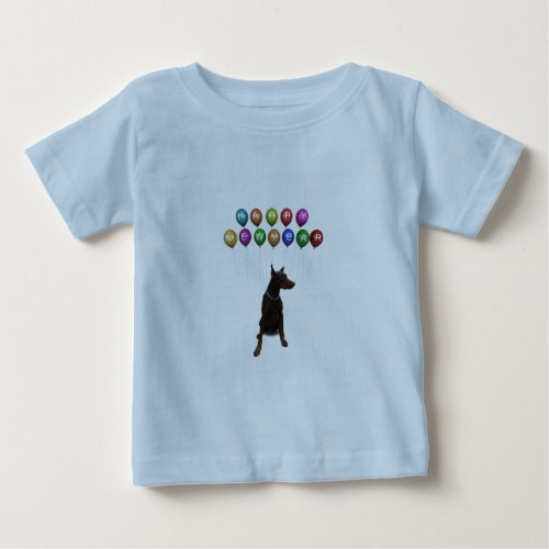 Doberman Pinscher wishing Happy New Year 2016 Baby T_Shirt