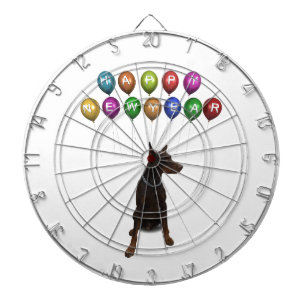 Doberman Pinscher wishing Happy New Year 2016 Dartboard