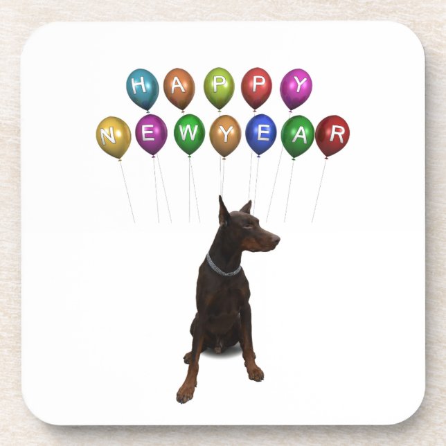 Doberman Pinscher wishing Happy New Year 2016 Drink Coaster (Front)