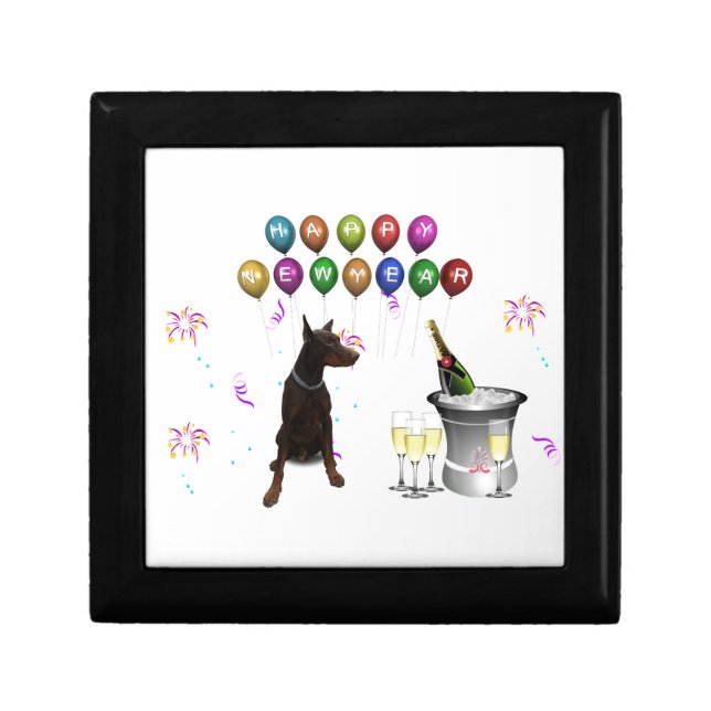 Doberman Pinscher wishing Happy New Year 2016 Keepsake Box (Front)