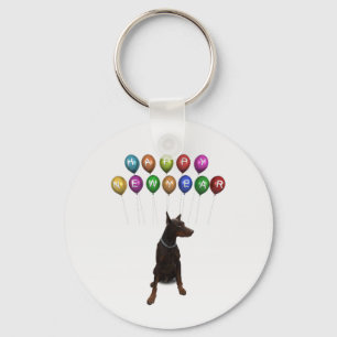 Doberman Pinscher wishing Happy New Year 2016 Keychain