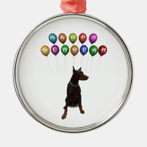 Doberman Pinscher wishing Happy New Year 2016 Metal Ornament