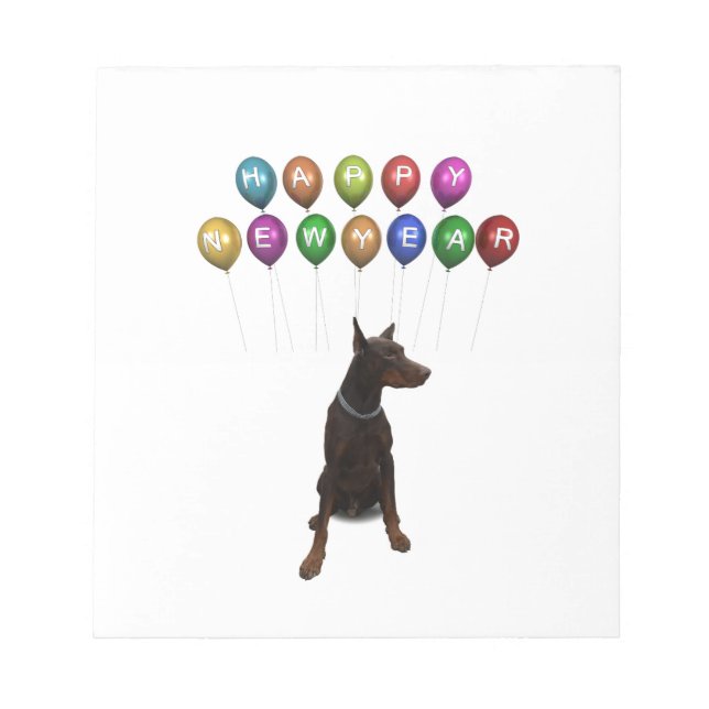 Doberman Pinscher wishing Happy New Year 2016 Notepad (Front)