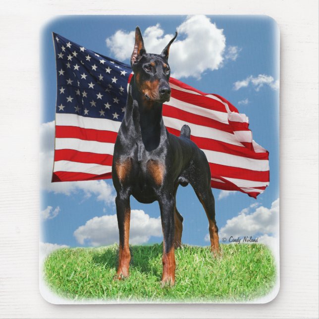 Doberman Pinscher with flag mousepad (Front)