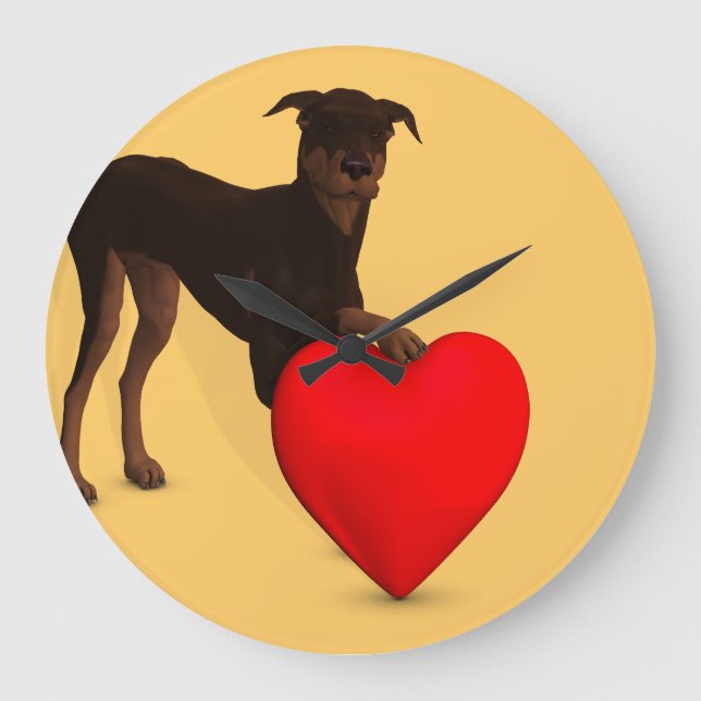 Doberman Pinscher With Heart Large Clock (Front)