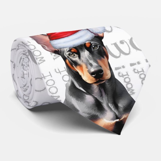 Doberman Pinscher Woof Christmas Dog Lover Neck Tie (Rolled)