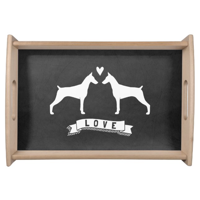 Doberman Pinschers Love - Dog Silhouettes w/ Heart Serving Tray (Front)