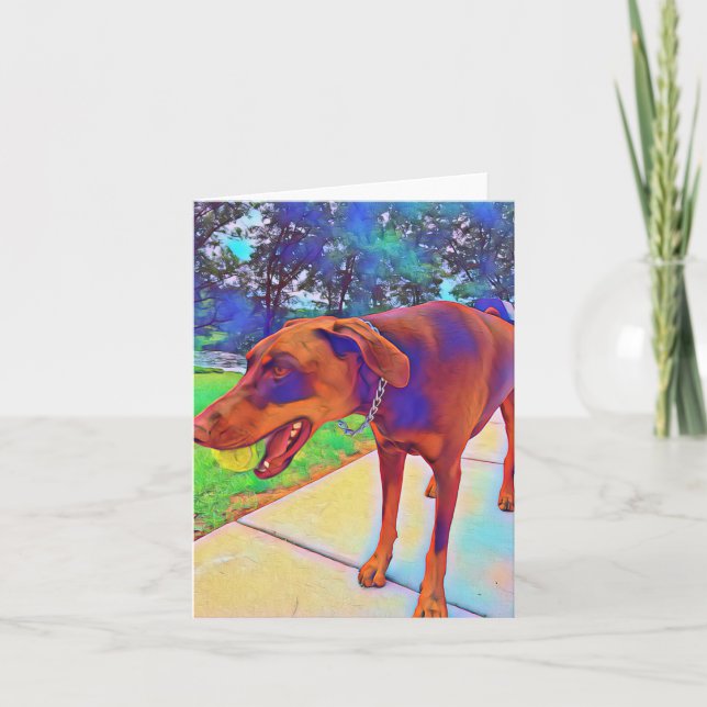 Doberman Playing Ball Blank Greeting Card (Front)