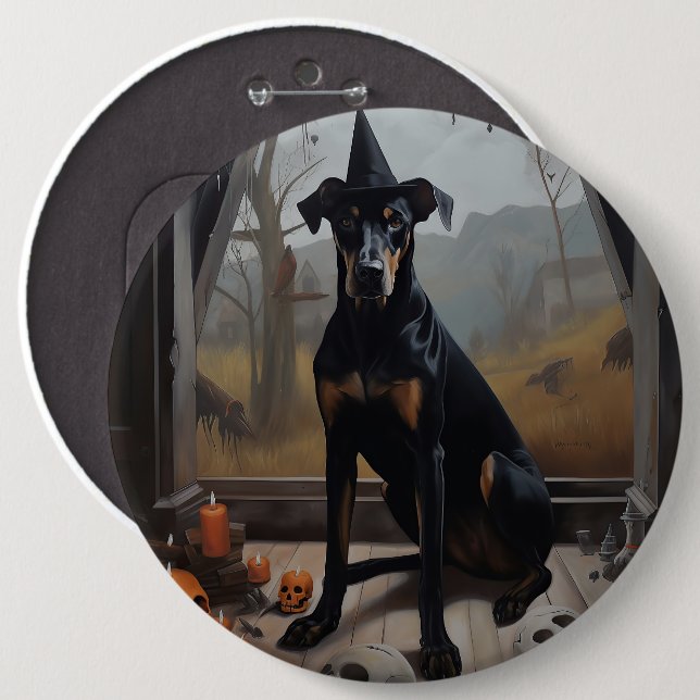 Doberman Pumpkins Halloween Scary Button (Front & Back)