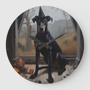 Doberman Pumpkins Halloween Scary Large Clock