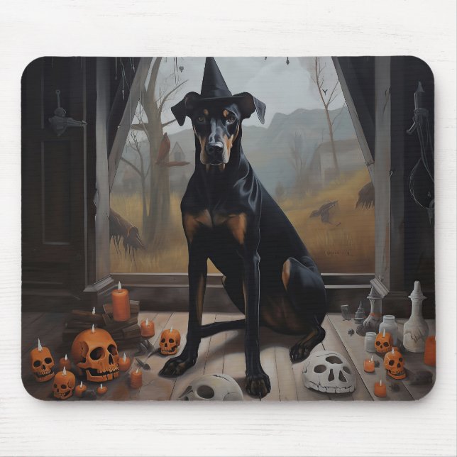 Doberman Pumpkins Halloween Scary Mouse Pad (Front)