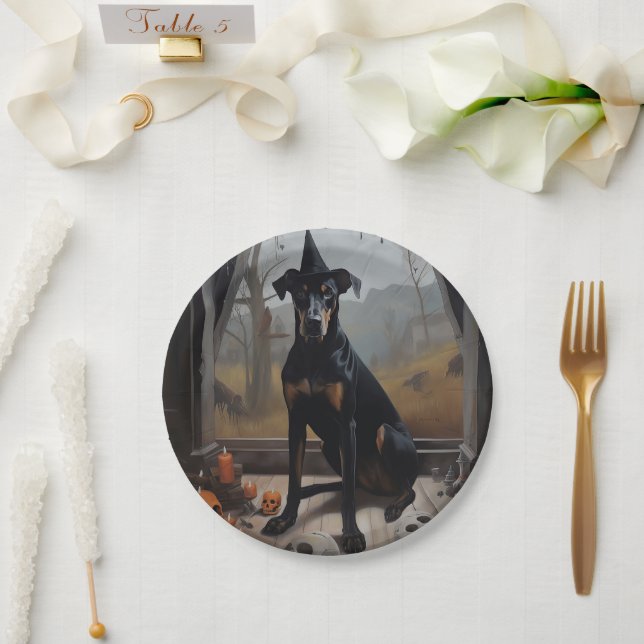 Doberman Pumpkins Halloween Scary Paper Plates (Wedding)