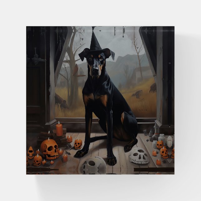 Doberman Pumpkins Halloween Scary Paperweight (Front)