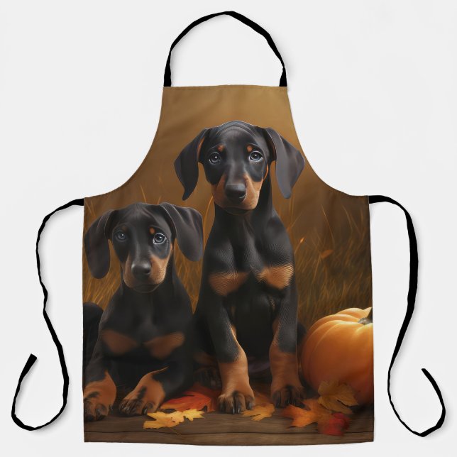 Doberman Puppy Autumn Delight Pumpkin  Apron (Front)