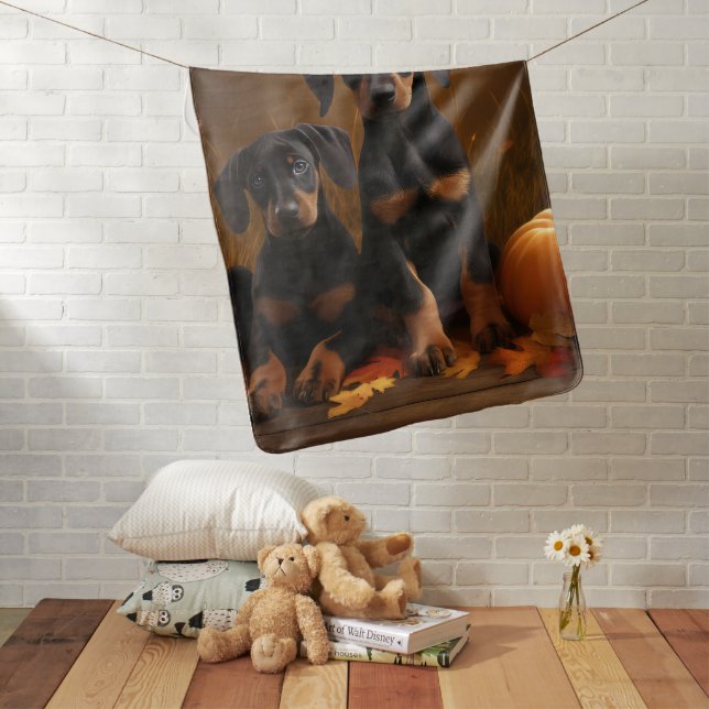 Doberman Puppy Autumn Delight Pumpkin  Baby Blanket (In Situ)