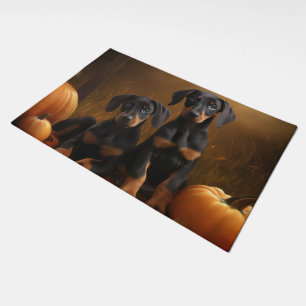 Doberman Puppy Autumn Delight Pumpkin  Doormat
