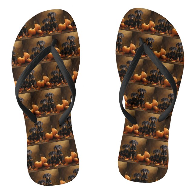 Doberman Puppy Autumn Delight Pumpkin  Flip Flops (Footbed)