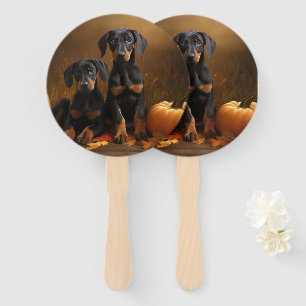 Doberman Puppy Autumn Delight Pumpkin  Hand Fan