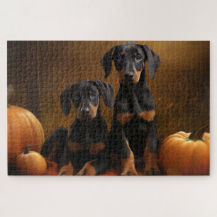 Doberman Puppy Autumn Delight Pumpkin  Jigsaw Puzzle