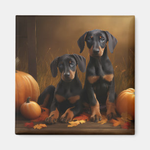 Doberman Puppy Autumn Delight Pumpkin Magnet