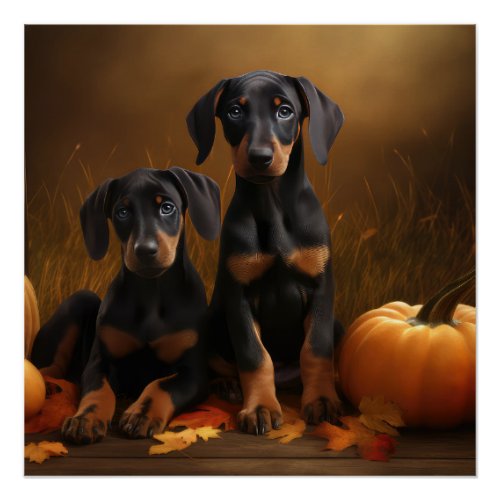 Doberman Puppy Autumn Delight Pumpkin  Poster