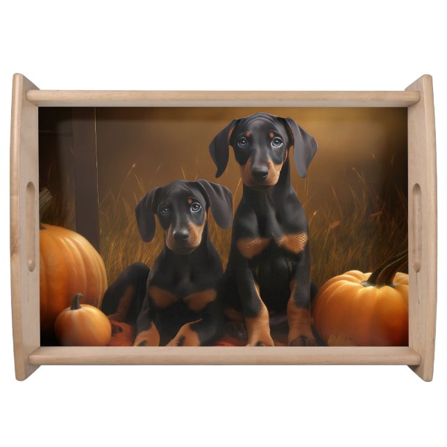 Doberman Puppy Autumn Delight Pumpkin  Serving Tray (Front)