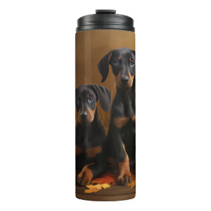 Doberman Puppy Autumn Delight Pumpkin  Thermal Tumbler