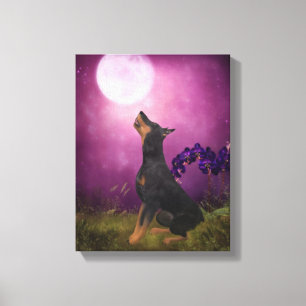 Doberman Purple Fantasy Orchids Dog Art Canvas Print