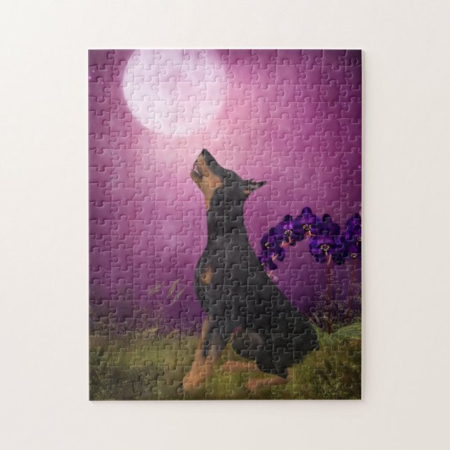 Doberman Purple Fantasy Orchids Dog Art  Jigsaw Puzzle (Vertical)