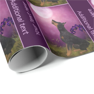 Doberman Purple Moon Fantasy Dog Art Personalized Wrapping Paper