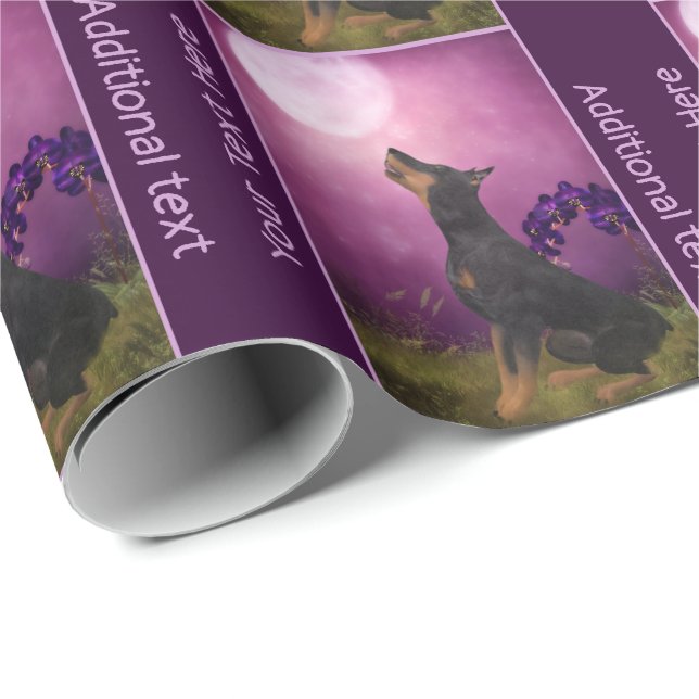 Doberman Purple Moon Fantasy Dog Art Personalized Wrapping Paper (Roll Corner)