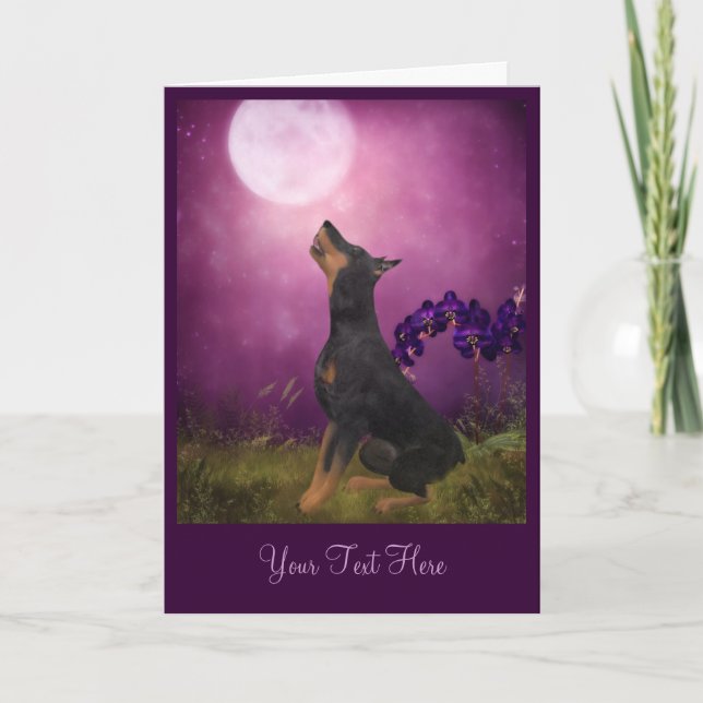 Doberman Purple Moon Fantasy Dog Art Photo Card (Front)