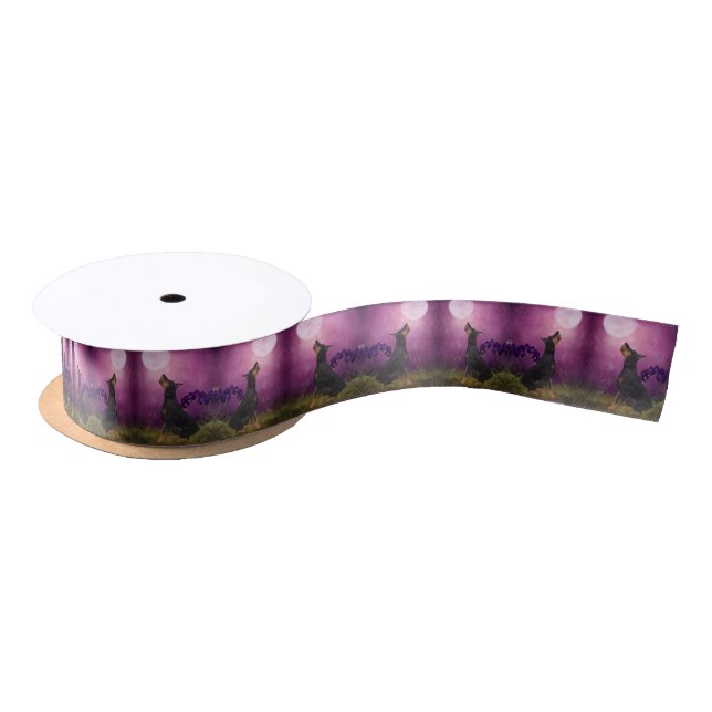 Doberman Purple Orchids Dog Art  Satin Ribbon (Spool)