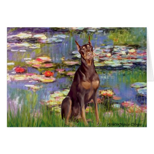 Doberman (red) - Lilies 2 Cards (Front Horizontal)