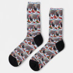 Doberman Running in Snow with Christmas Hat Socks