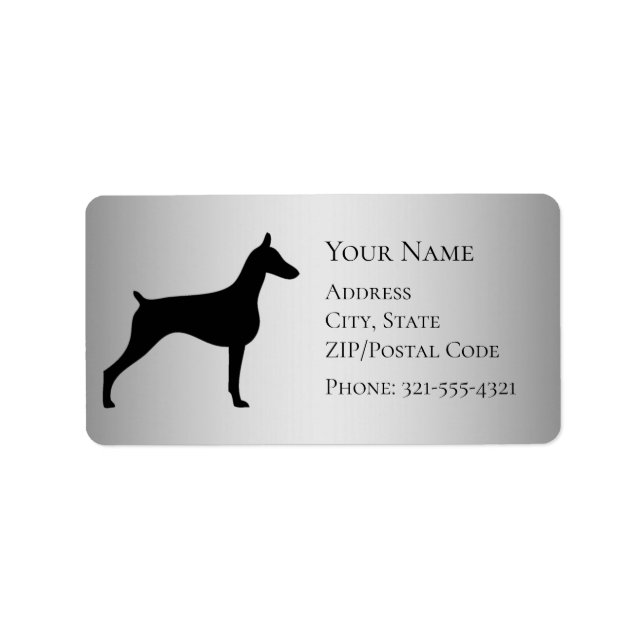 Doberman Silhouette on Two-tone silver gray Label (Front)